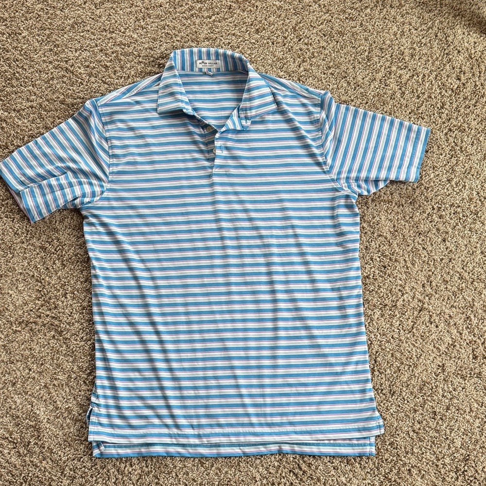 Peter Millar Blue, White, and Pink Striped Golf Polo